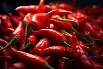 A cluster of fiery red chili peppers, adding a touch of spice and intensity to culinary creations. Concept of culinary heat infusion. Generative Ai.