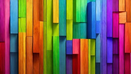 abstract geometric rainbow colors colored 3d wooden square cubes texture wall background banner illustration panorama long textured wood wallpaper generative ai - Powered by Adobe