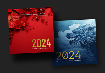 Happy Chinese New Year Of The Dragon Layouts in Blue and Red Colors With Generative ai
