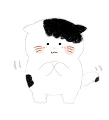 恥ずかしそうにもじもじするねこ　手描き