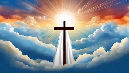 illustration of the second coming of jesus christ the savior in the clouds in heaven generative ai background