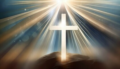 graphic christian cross with abstract rays of light - obrazy, fototapety, plakaty