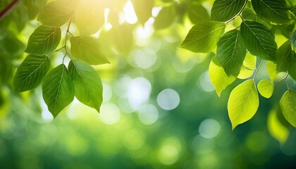 fresh spring summer green foliage of tree leaves and a bright sunny springtime bokeh portrait background - Powered by Adobe