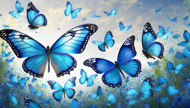 blue flying butterflies