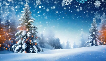 beautiful winter landscape with snow covered trees merry christmas and happy new year greeting background with copy space
