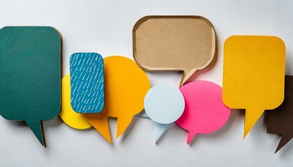collection set of colorful blank cut out paper cardboard speech bubbles of rectangular and round shape with copy space for text on or white background - Powered by Adobe
