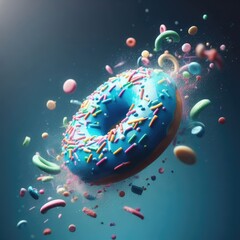 chocolate donut with sprinkles fluying background