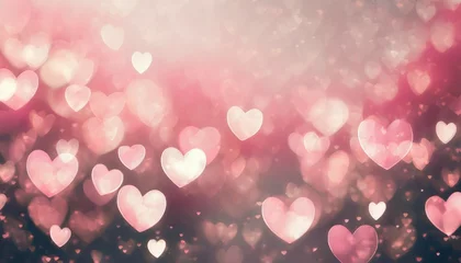 Fotobehang blur heart pink background beautiful romantic glitter bokeh lights heart soft pastel shade pink heart background colorful pink for happy valentine love card © Mary