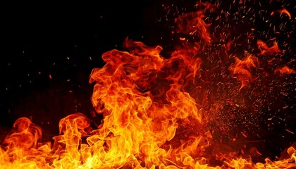 Fototapeta na wymiar firestorm texture bokeh lights on black background shot of flying fire sparks in the air
