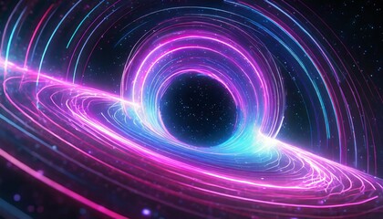 abstract cosmic background with galaxy and stars round vortex pink blue neon lines spinning around the black hole - obrazy, fototapety, plakaty