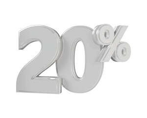 20 Percent Silver Number Discount 3d illustration