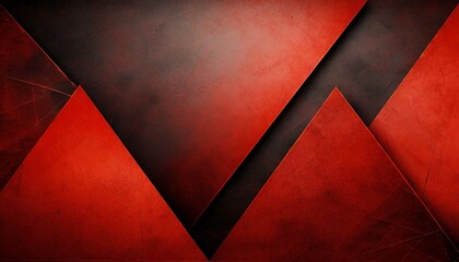 abstract red background with black grunge borders triangle shapes in red layers with angles and geometric pattern design in elegant modern background layout - obrazy, fototapety, plakaty