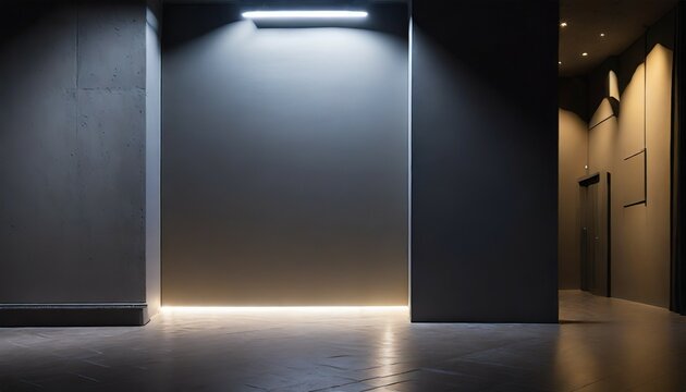 blank wall and copy space in empty elegant dark room at night negative space