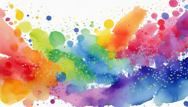 abstract colorful rainbow color painting illustration texture watercolor splashes on white background generative ai