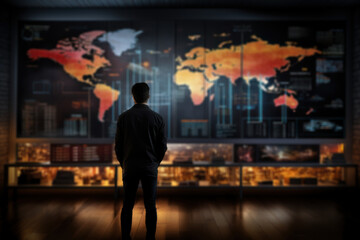 Fototapeta premium A financial analyst analyzing global economic indicators, recognizing the interconnectedness of economies in the modern financial landscape. Concept of global economic analysis. Generative Ai.