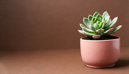 indoor houseplant succulent in pink ceramic pot on brown background generative ai