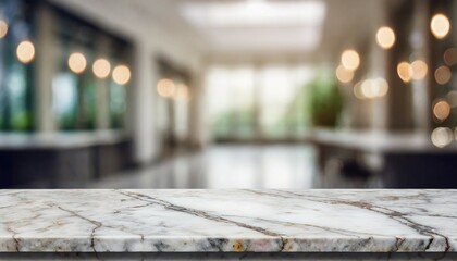 marble stone tabletop and blurred bokeh office interior space background can used for display or montage your products