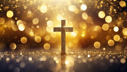 beautiful gold bokeh background with a christian cross