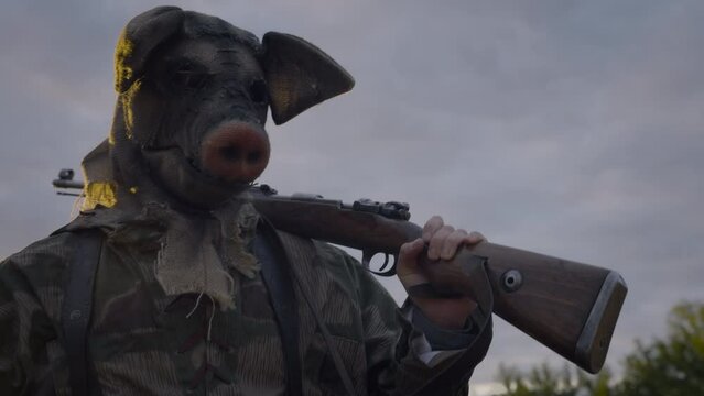 Soldier in a scary mask
