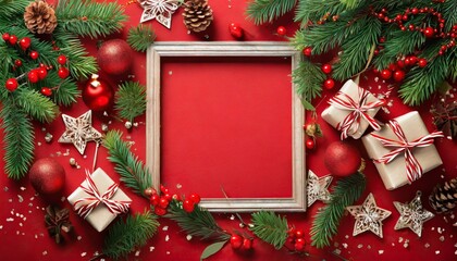 Fototapeta na wymiar christmas frame on red background