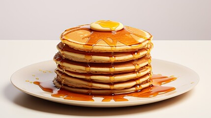 A stack of pancakes with butter and syrup