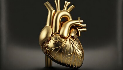 human anatomy health care concept illustration of human heart made of gold on black background generative ai
