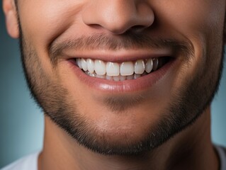 Fototapeta premium a man smiling with his teeth well trimmed