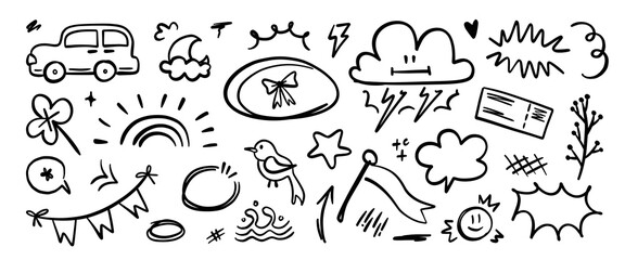 Hand drawn doodle vector set. Collection of cute hand drawn doodle.