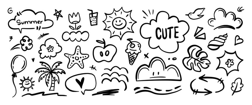 Hand drawn doodle vector set. Collection of cute hand drawn doodle.