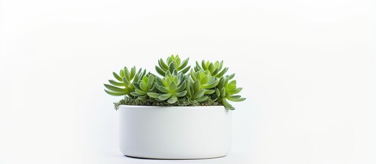 Top view of a small plastic cactus succulent on a white background