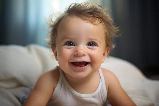 Infectious Giggle: Baby with Sparkling Eyes and Joyful Smile