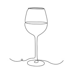 One line champagne toast. Continuous linear couple wine glasses clink. Wedding party cheers. Minimalist Christmas, New Year celebration vector concept. 