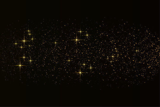  golden Glitter with shiny stars on black background