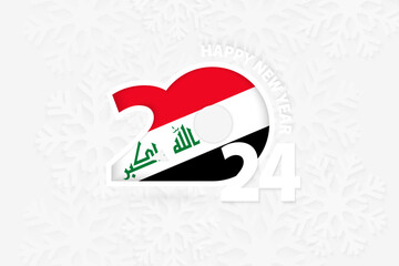 New Year 2024 for Iraq on snowflake background.