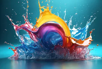  Water splash set. Aqua liquid in shape of crown and dynamic motion elements. Generative Ai © MDRobiul