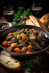 Boeuf bourguignon on wooden table . Traditional French cuisine - 686224831
