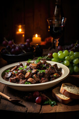 Boeuf bourguignon on wooden table . Traditional French cuisine - 686225001