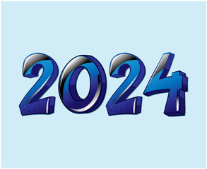 2024 Happy New Year Abstract Blue Graphic Design Vector Logo Symbol Illustration With Cyan Background