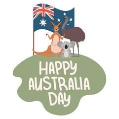 australia day lettering with exotic animals