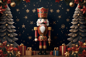 Christmas festive background with nutcracker