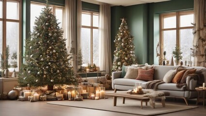 interior of a building decorated for Christmas