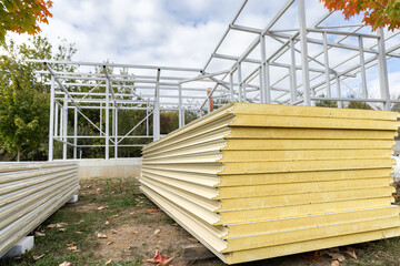 Insulation Sandwich Panels on a Construction Site