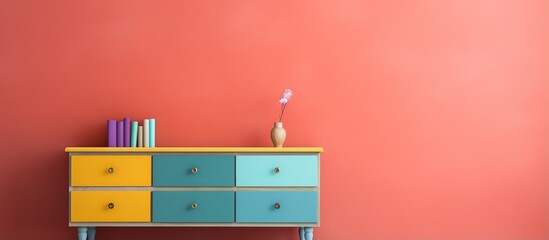 Contemporary drawers beside colorful wall in the room