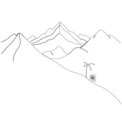 Continuous One line Mountain outline vector art illustration