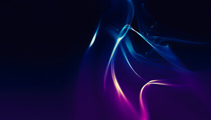 Abstract flowing wavy fluid colorful gradient light on black background with copy space for text in concept technology, science, modern, innovation.