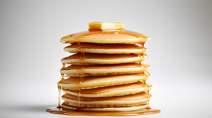 pancakes with syrup on a white background - obrazy, fototapety, plakaty