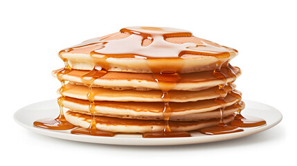 pancakes with syrup on a plate on a white background