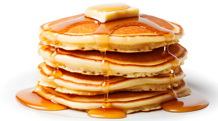 pancakes with syrup on a white background - obrazy, fototapety, plakaty