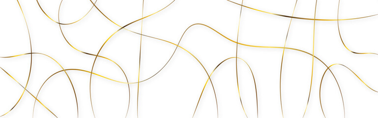 Random and scribble golden line pattern background. Golden scribble pattern with tangled curved lines. Random chaotic lines abstract geometric pattern vector background.	
