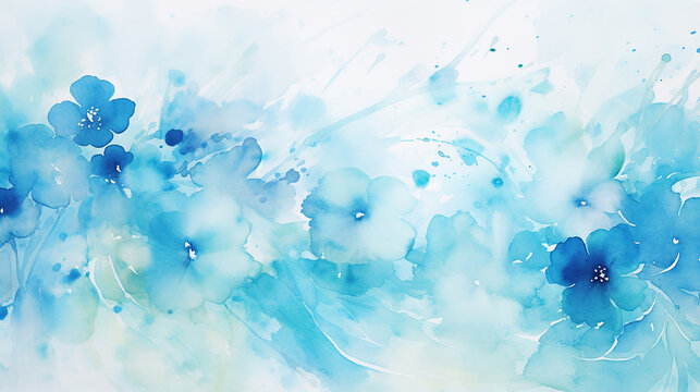 Abstract blue water color background with flowers